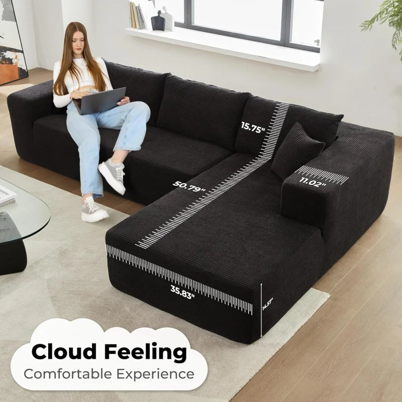 Modern Minimalist 104" L-Shape Couch with Chaise,Modular Sectional Sofa Cloud Deep Seat,Convertible Upholstered Couches for