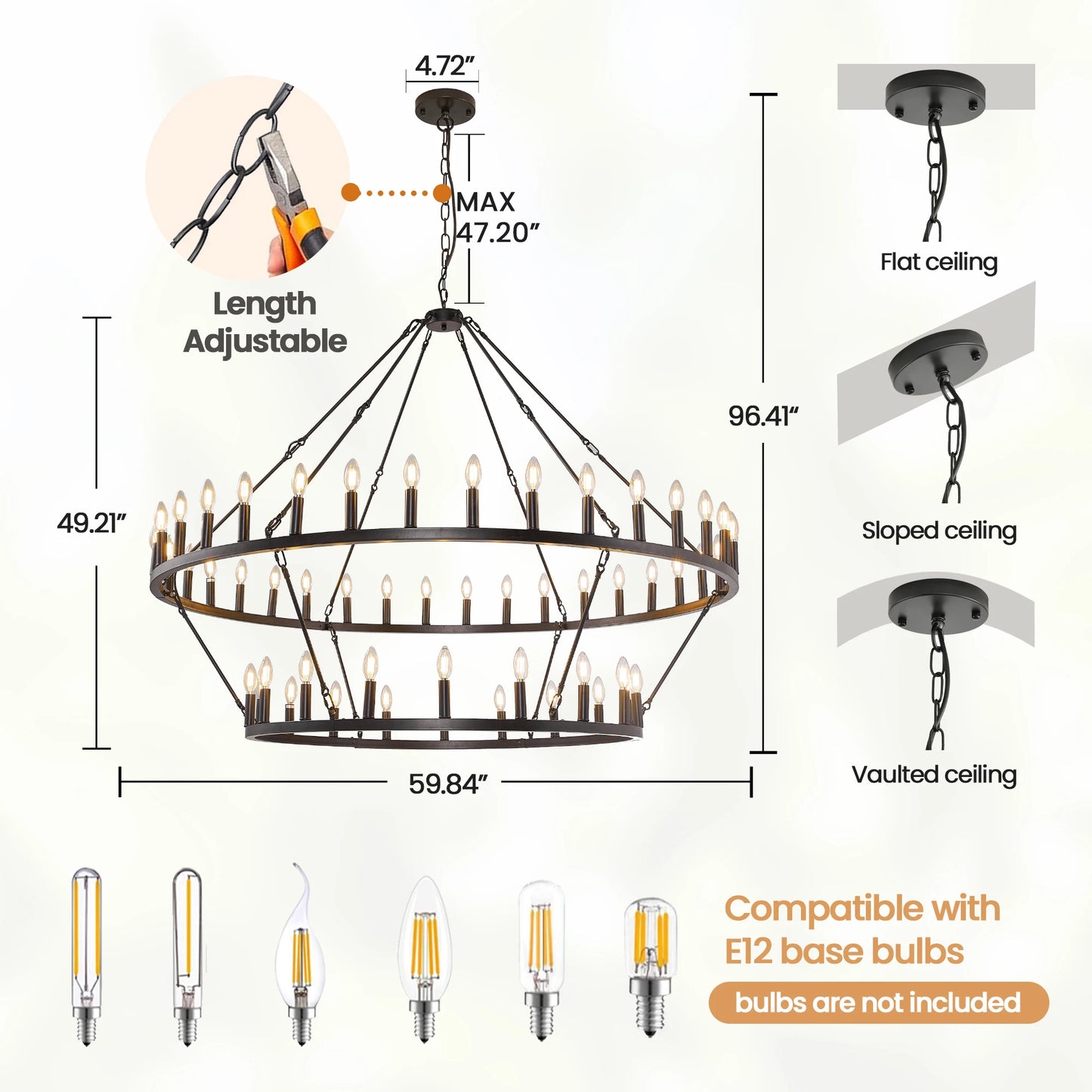 59.84'' 54-Lights Candle Dimmable Two Tiers Wagon Wheel Chandeliers Modern Rustic Farmhouse Pendant Light Chandelier