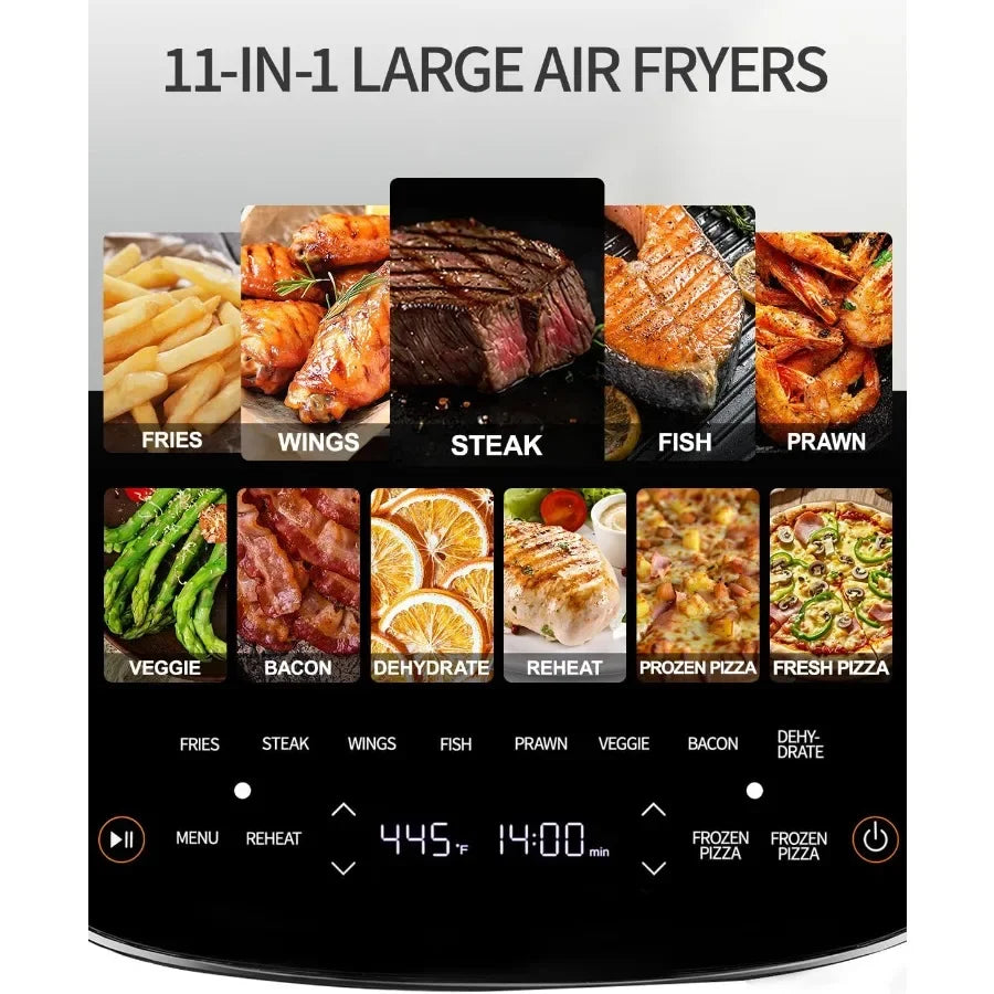 Extra Large Air Fryer11IN1 6 QT 450F Air Fryer with Superior Airflow Dual Heat Source Technology Smart Digital Wide Fryer with