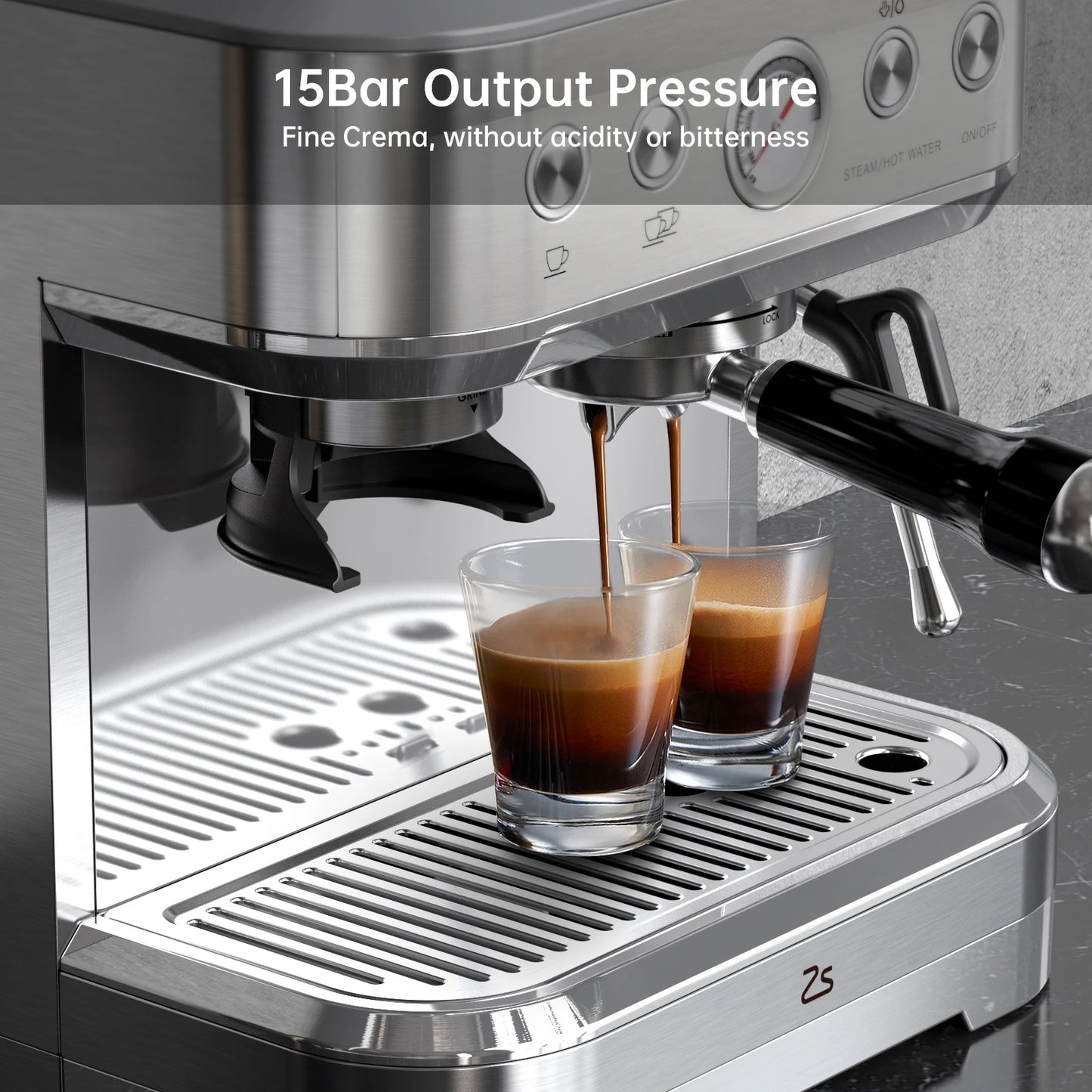 Espresso Machine with Grinder, Stainless Steel 15 Bar Coffee Machine with Milk Frother Coffee Maker for Home Latte Cappuccino