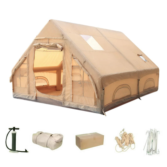 Inflatable Camping Tent 4-8 People with Windows & Skylight Air &Pump Portable Water-resistant Camping Tent Four Season Tents