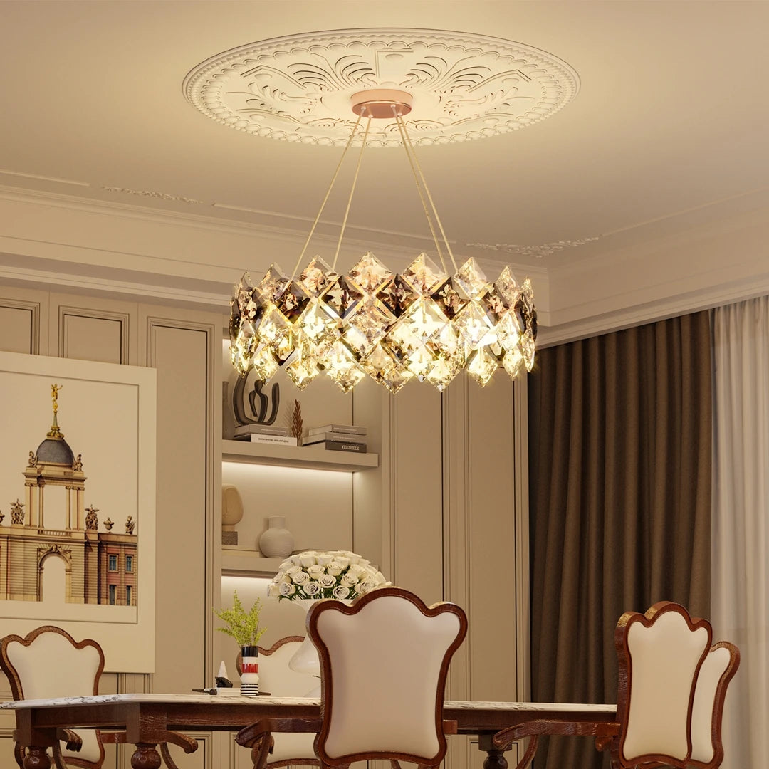 Luxury Crystal Chandelier Pendant Light Fixture 80cm Diameter with 3 Color Temperatures for Hall Dining Living Room