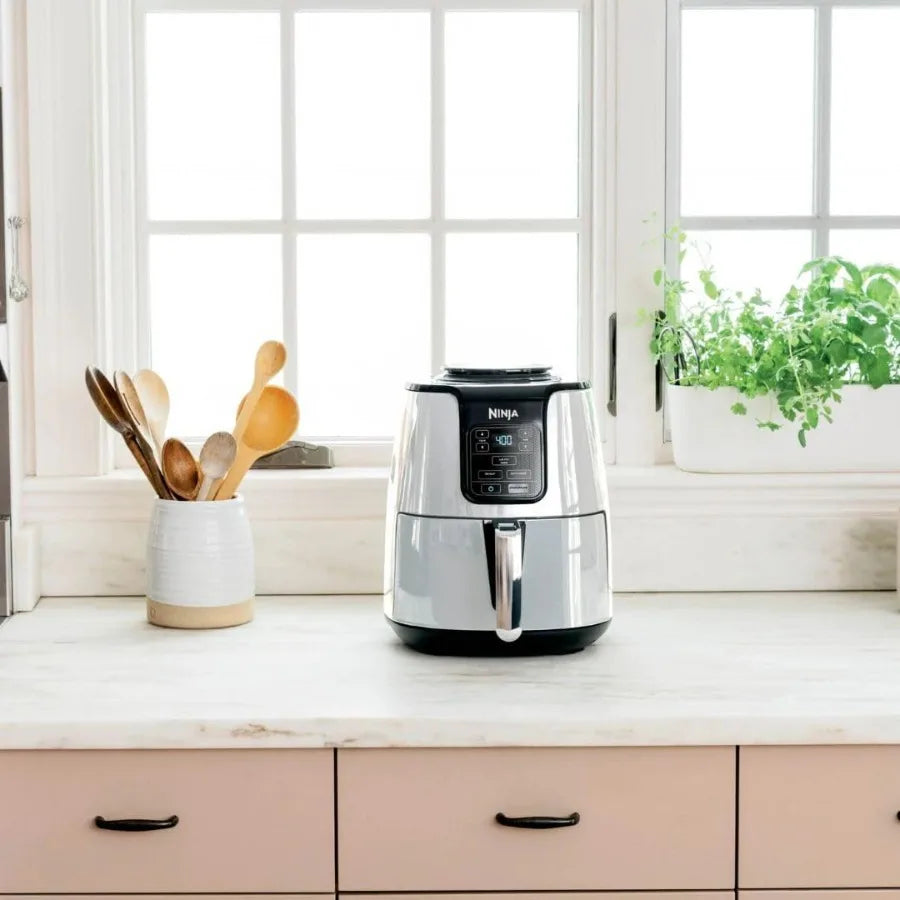 Ninja 4Qt Air Fryer with Easy-Release Ceramic Basket Crisper Plate 1550Watt MultiFunction Cooker Air Fry Roast Bake White