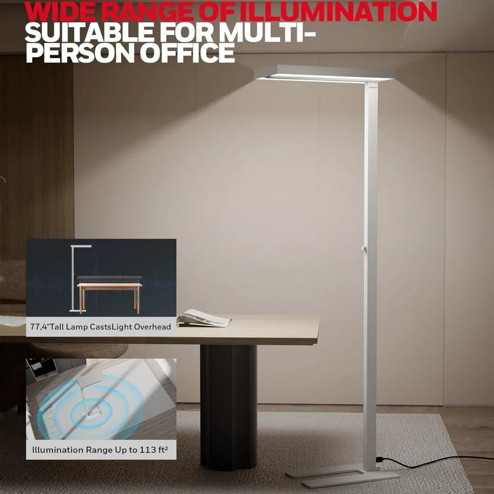 Honeywell Modern LED Floor Lamp - Sunturalux Eye Care Standing Light, 6000 Lumens, 60 Watts, 4000K Daylight, Dimmable Reading Ta