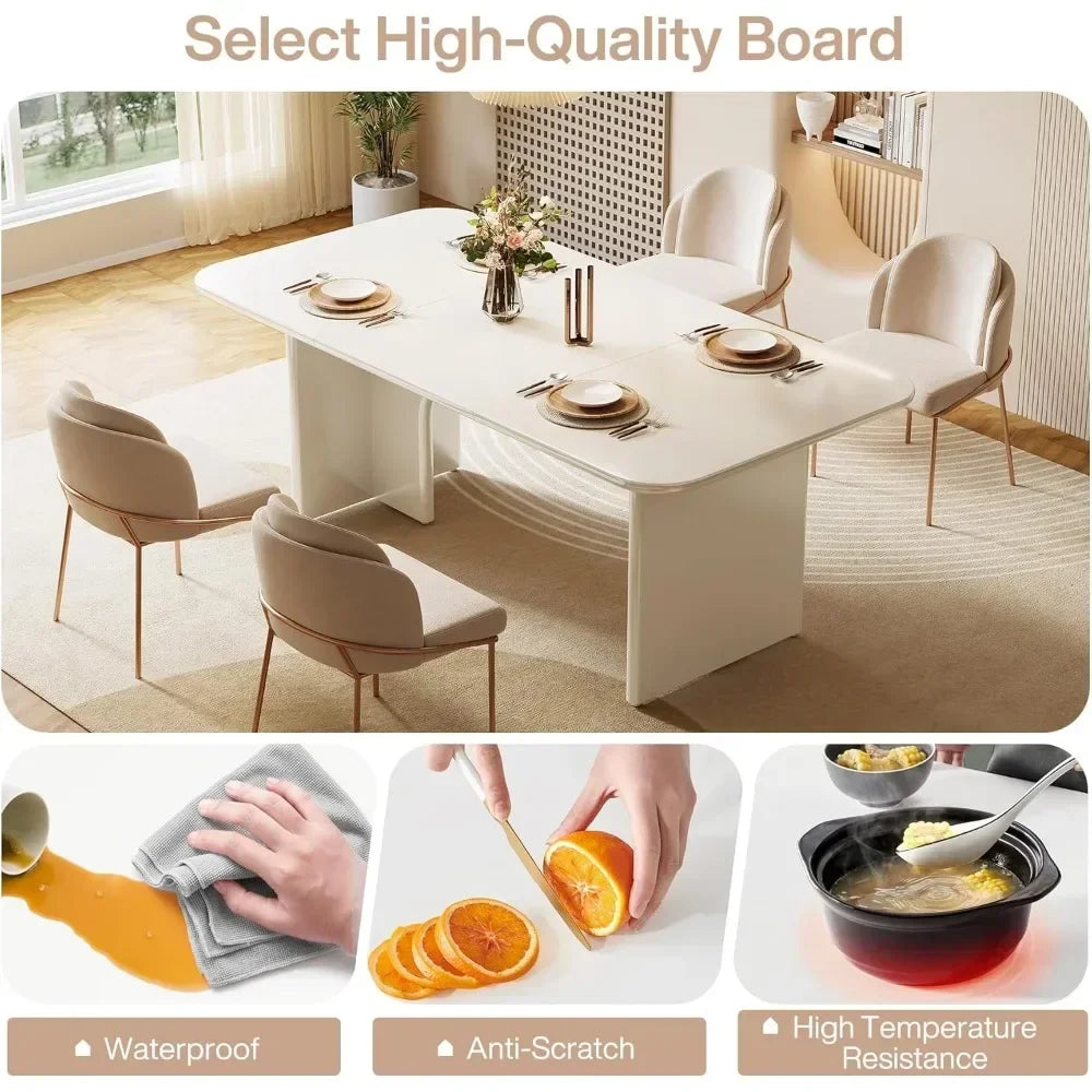 Modern Dining Table for 4-6 People, 62.99" Large Rectangle Kitchen Table with Arch Design Legs, Glossy White Dinner T