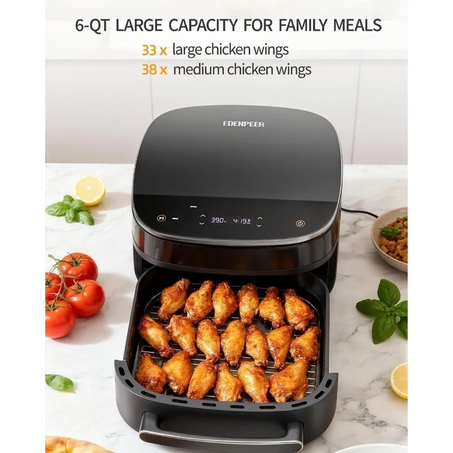 Extra Large 6 QT Air Fryer with 11IN1 Functionality and Advanced Dual Heat Source Technology for Superior Airflow Smart Digital