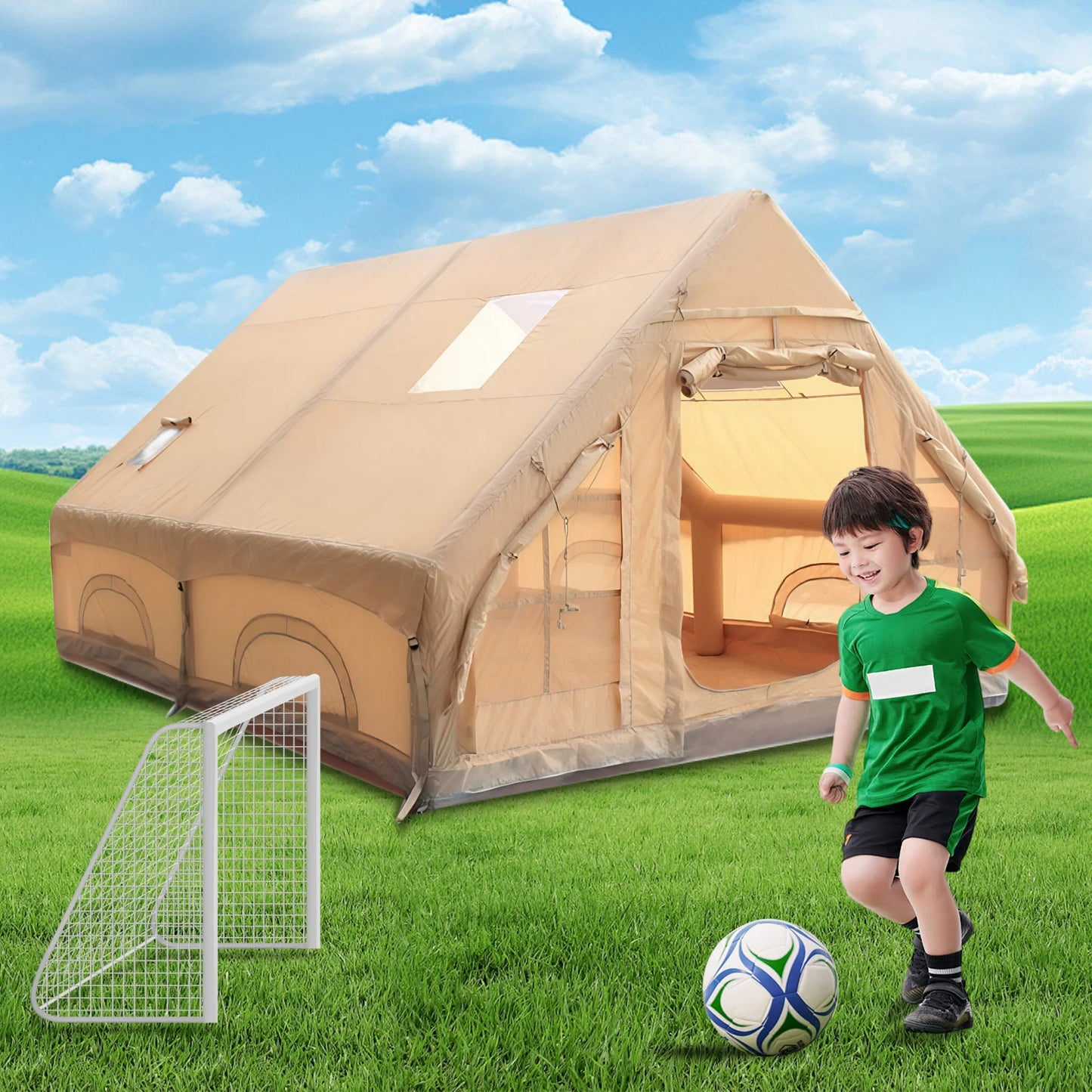 Inflatable Camping Tent 4-8 People with Windows & Skylight Air &Pump Portable Water-resistant Camping Tent Four Season Tents