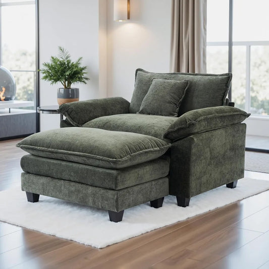Oversized Accent Chair with Ottoman,Oversized Chaise Lounge Chair Indoor with Deep Seat，Reading Chair Comfy Chenille Sofa