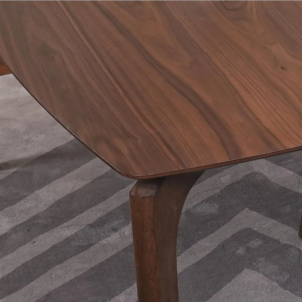 Dining Table for 4-6, Table Only, Walnut Veneer Top, Solid Wood Frame, Round Rectangular Shape,Softly Curved Edges,Elegant Look