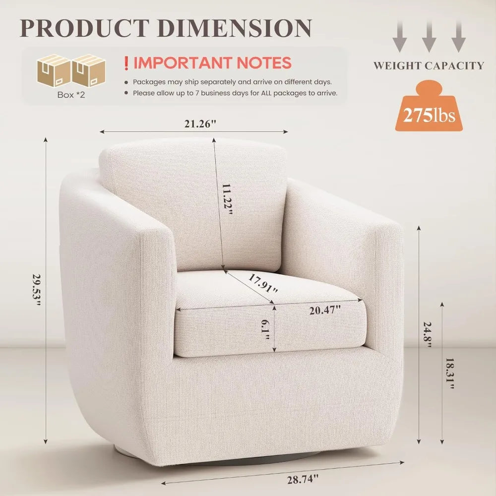 360-Degree Swiveling Accent Chair Pair with Pillows - Comfortable Living Room Armchairs on Durable Metal Bases, Ready to Use