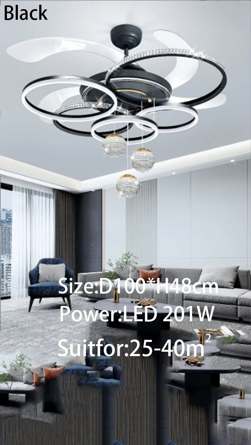2024 Modern Fan Ceiling Light Living Room Adjustable LED Apartment Ceiling Light Creative Indoor Crystal Ceiling Fan Light