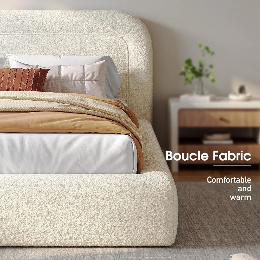 Cloud Upholstered Bed Frame with Anti-Collision Soft Rounded Corners for Modern Bedrooms - Headboard Included