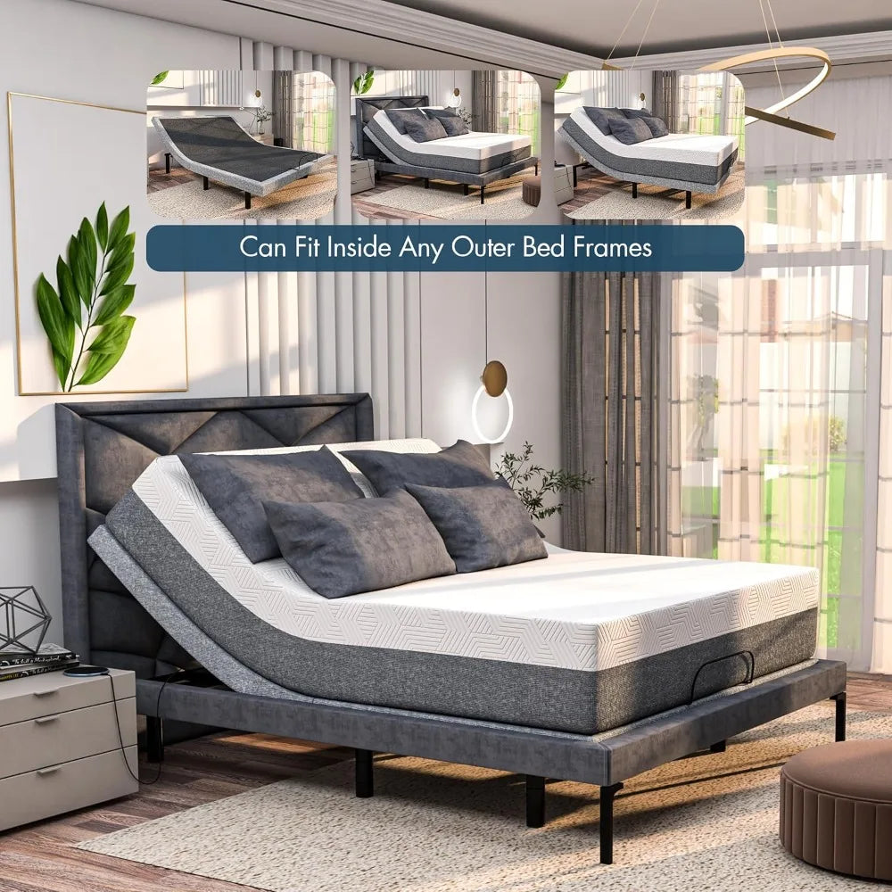 SFE Twin XL Electric Adjustable Bed Frame with 14" Hybrid Memory Foam Mattress - Adjustable Mattress Base with Zero Clearance,