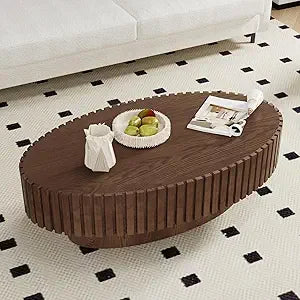 Mid-Century Modern Round Coffee Table with Hidden Storage, Solid Wood Veneer Center Table for Living Room