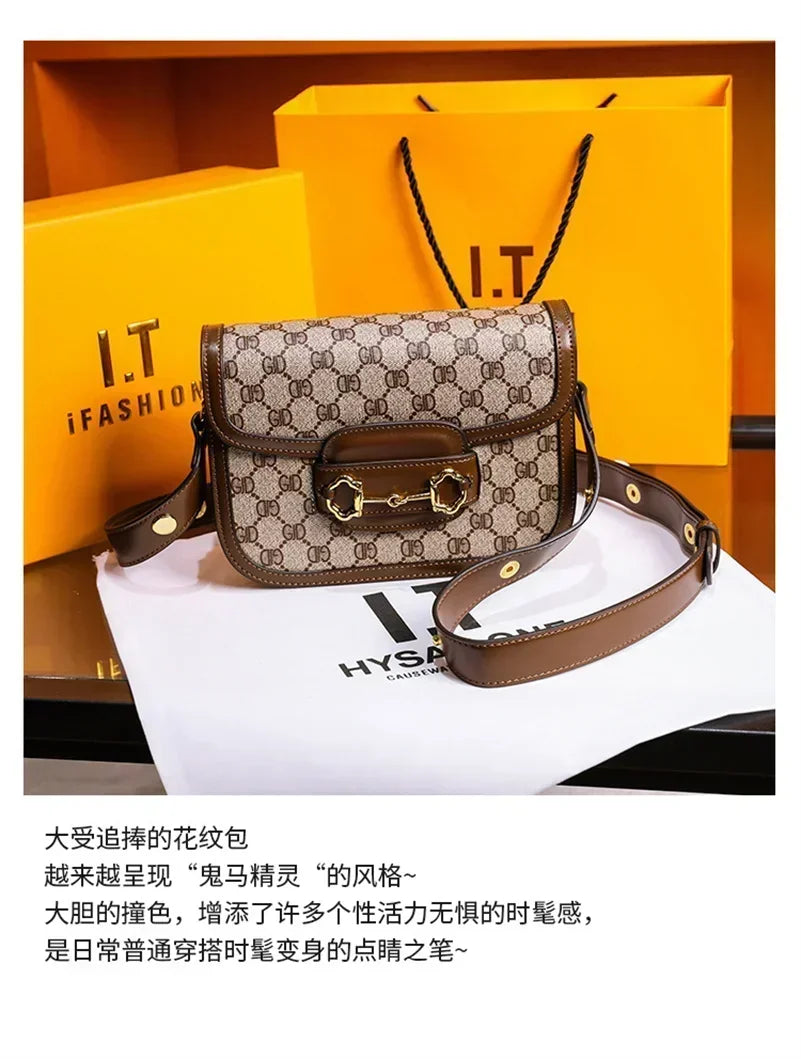 Women's Luxury Handbag  New Fashion Retro Print Small Square Bag Saddle Bag Versatile One Shoulder Crossbody Bag BG6