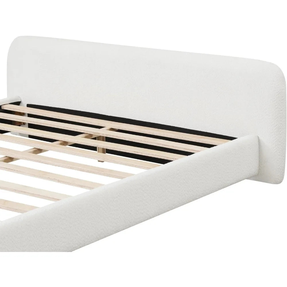 Upholstered Cloud Platform Bed Frame with Rounded Corners King Low Bed Frame with Headboard Ground Bed Frame for Adults