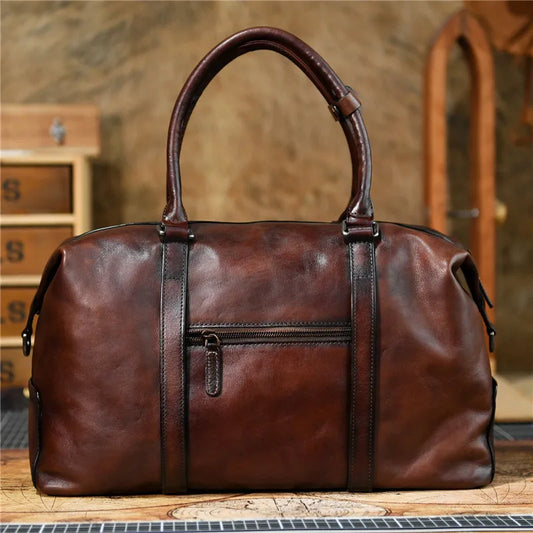 Vintage designer handmade natural genuine leather large-capacity men's travel bag business casual cow leather soft handbag