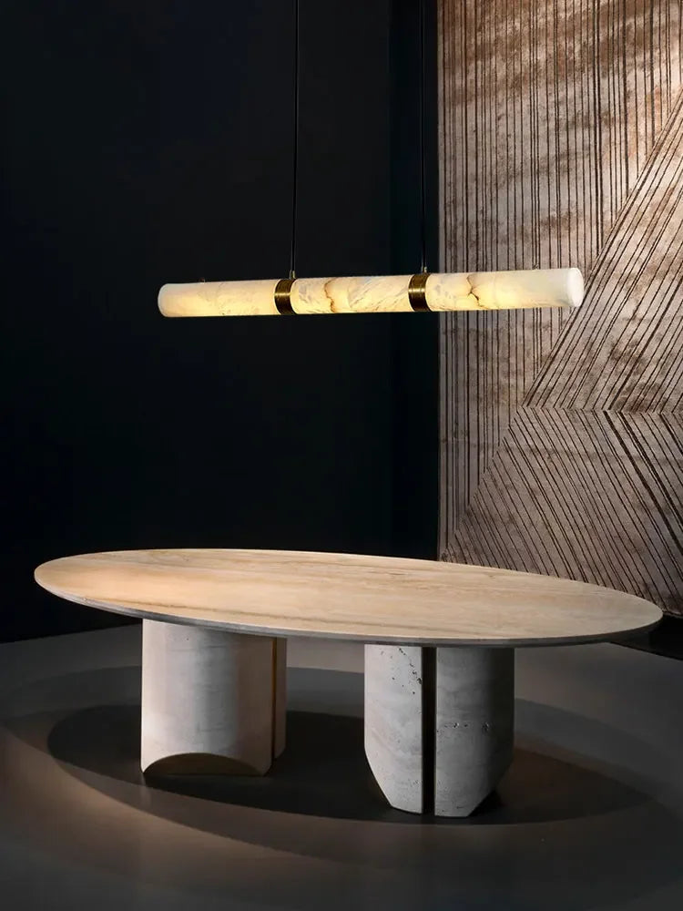 Dimmable LED Marble Linear Hanging Lamps LED Chandelier Lighting White Alabaster Suspension Luminaire Lampen For Dinning Room