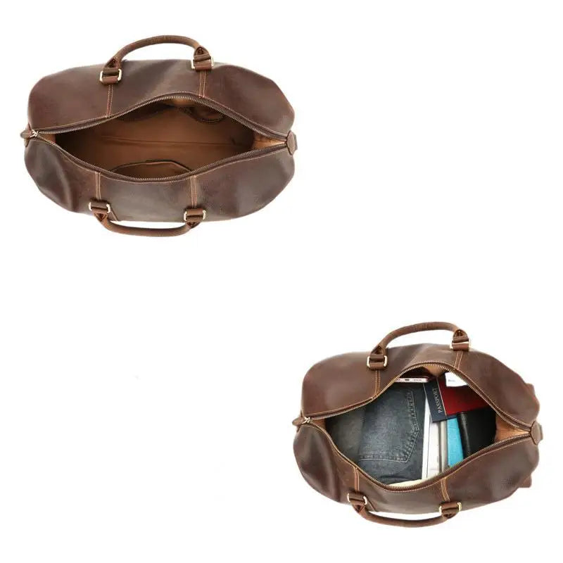 Vintage Crazy Horse Leather Travel Tote Bag for Men, High-end Genuine Leather Shoulder Bag