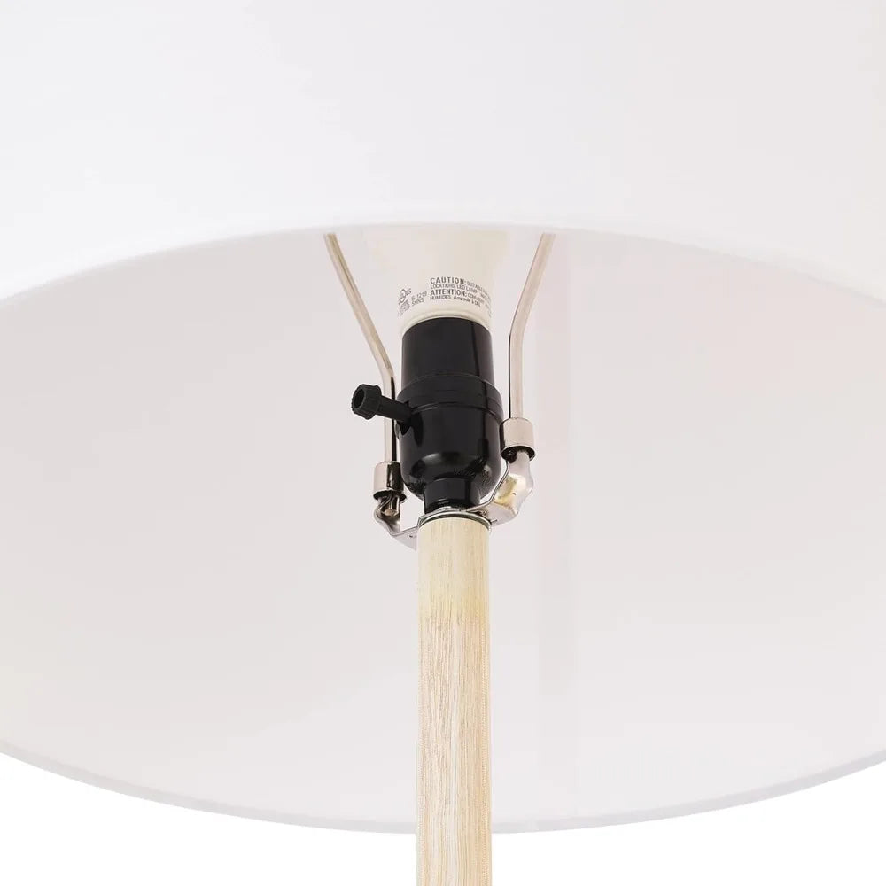 Globe Electric 52112 65 Floor Lamp with Faux Wood Finish, White Cotton Shade, Japandi Style, E26 Base, Suitable for Modern Bedro