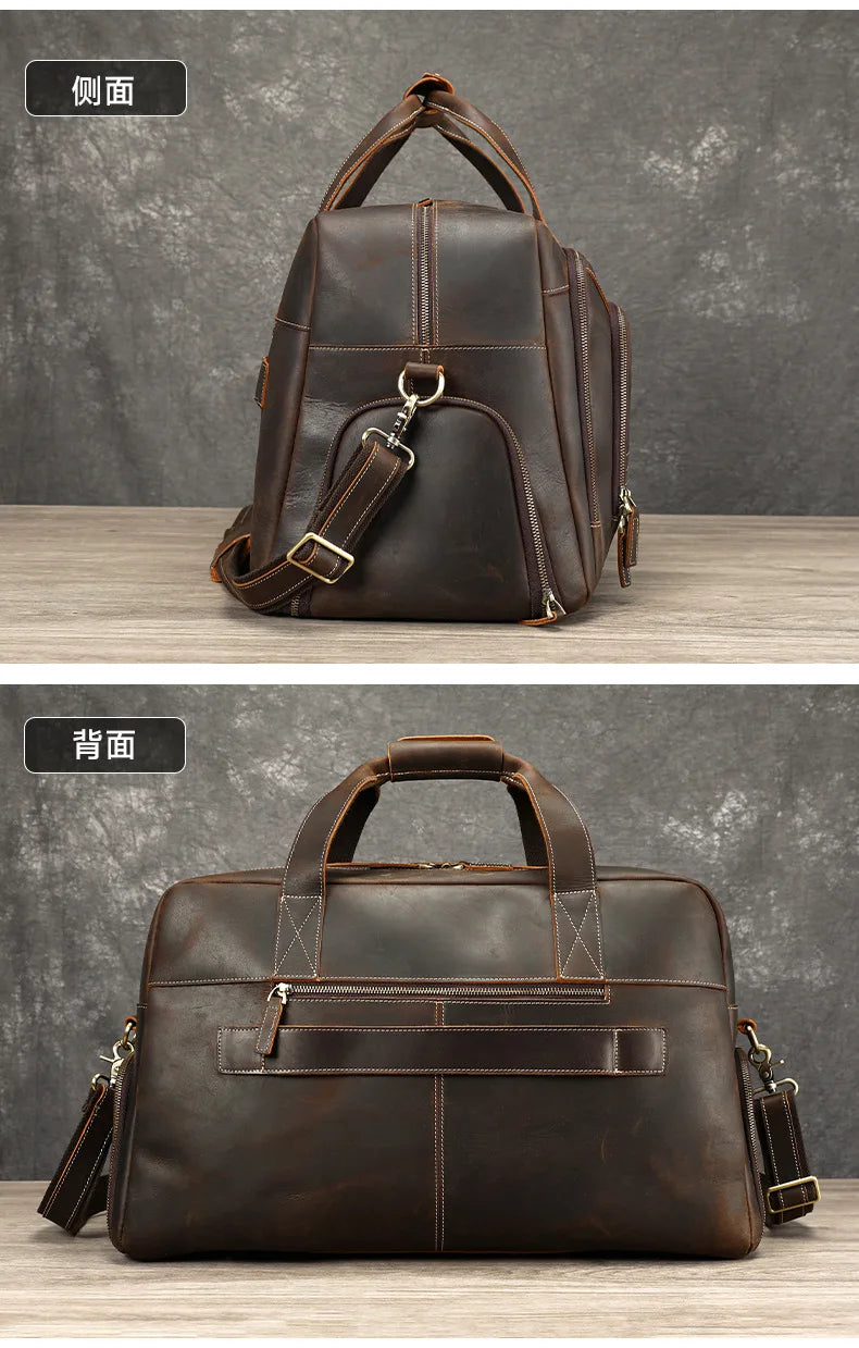 Large Travel Bag Genuine Leather Vintage Style Luggage Bags Men Male Duffle Bags Travelling Bag Weekender Bags for man