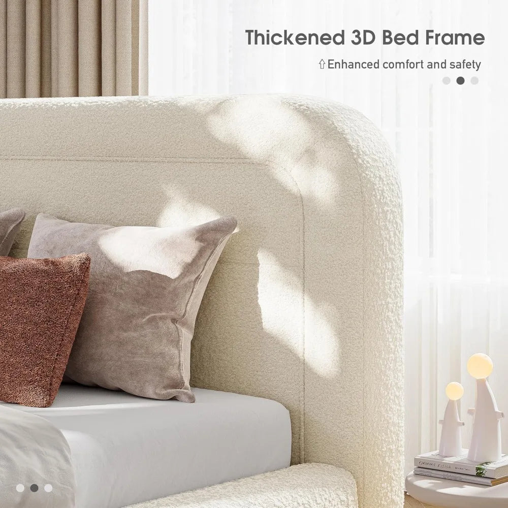 Cloud Upholstered Bed Frame with Anti-Collision Soft Rounded Corners for Modern Bedrooms - Headboard Included