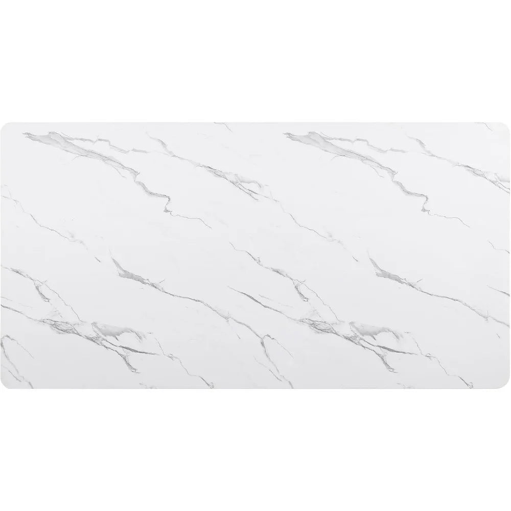 70" White Rectangular Faux Marble Dining Table with Black Fluted Base for 6, Suitable for Kitchen and Reception