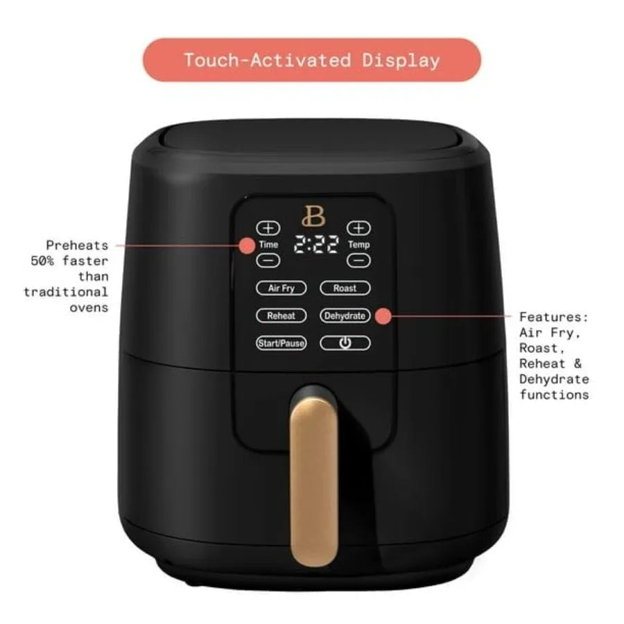 6 Qt Air Fryer with Turbocrisp Technology and TouchActivated Display for Healthy Cooking at Home Adjustable Temperature Ranges
