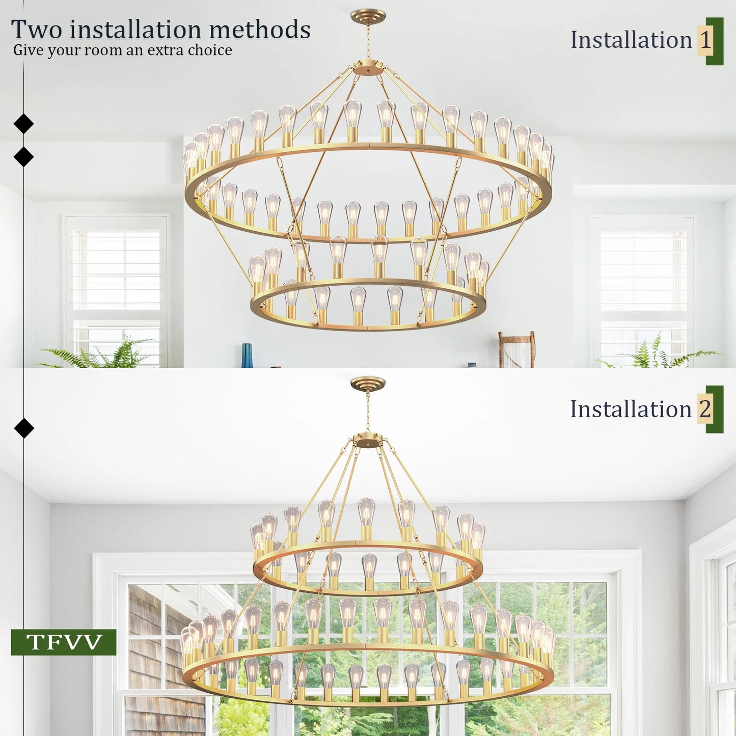 Gold Wagon Wheel Chandelier 60-Inch 54-Light,Extra Large Circle Rustic Farmhouse Light Fixture,Round Metal Chandeliers for Foyer