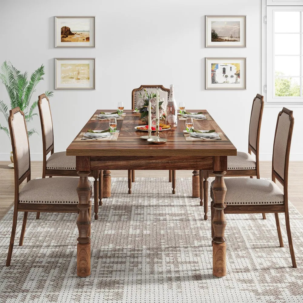 62" Farmhouse Wood Dining Table for 4 to 6 People, Large Rectangle Kitchen Table