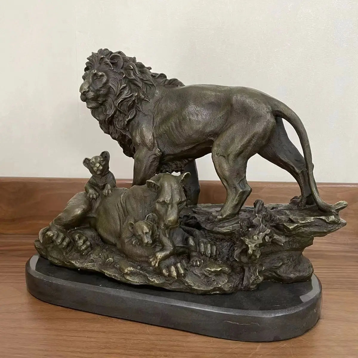 Lion Family Real Bronze Statue Love Wild Animal Sculpture Wildlife Art Home Office Table Decoration Gift Large