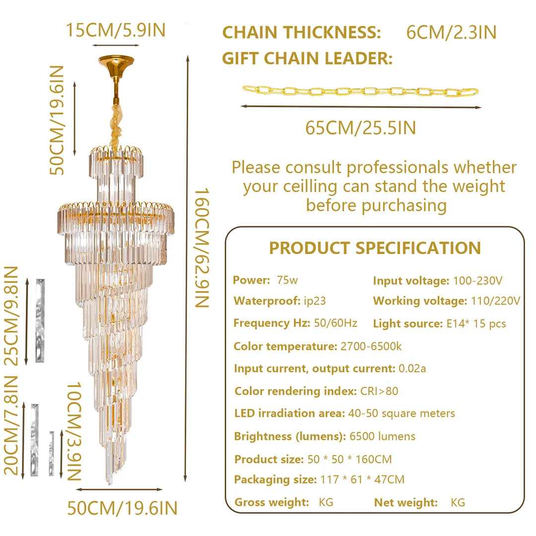 Modern Ceiling Chandelier Spiral Structure Crystal Pendant Lighting with 3 Colors Temperature for Dining Room, Kitchen Island