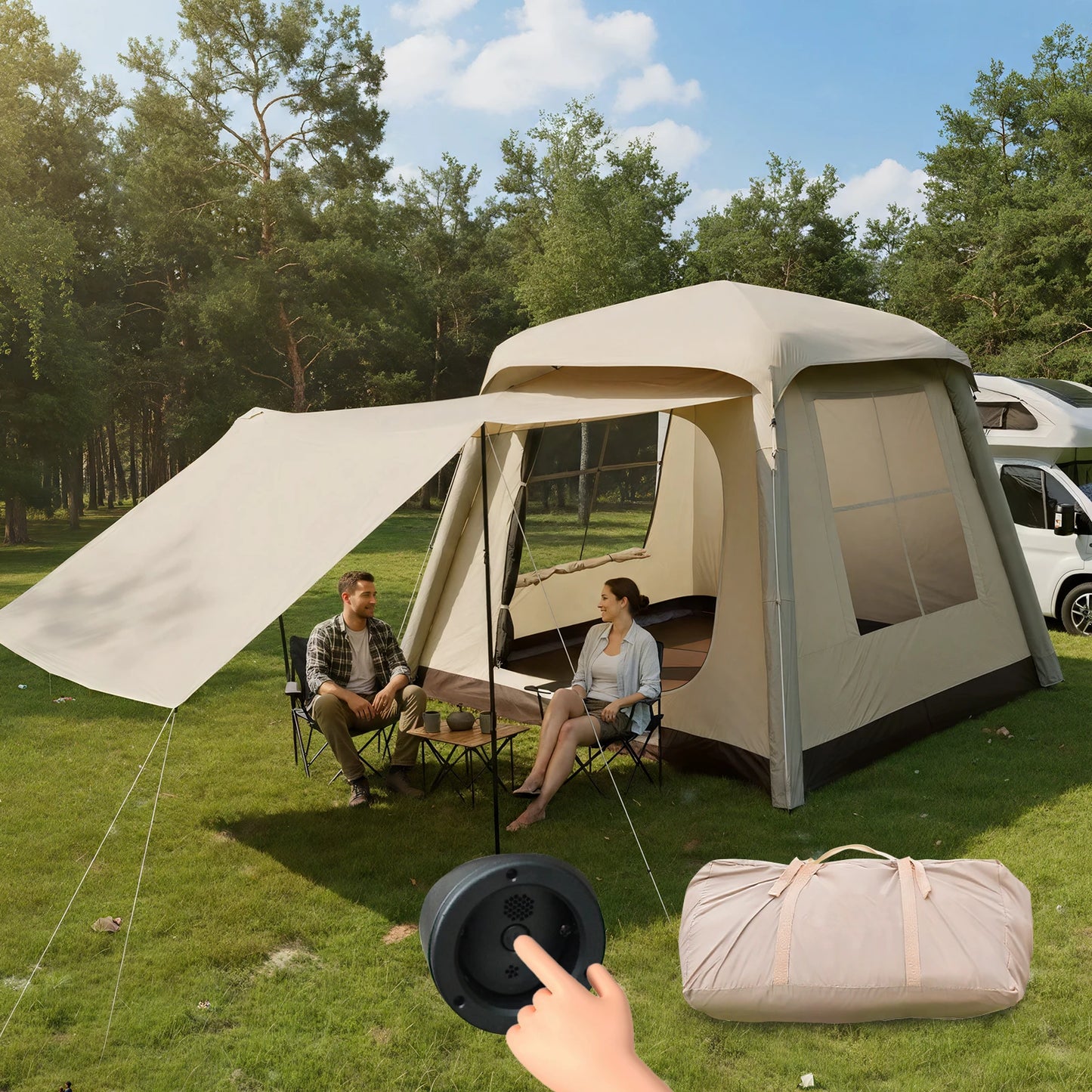 Automatic Inflatable Camping Tent，Easy Set up 3-6 Person Glamping Outdoor Air Blow Up Tents,Equipped with a built-in air pump