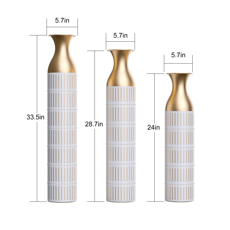 Floor Vases Decorated White Metal Set Of 3 Gorgeous Home Decoration Large Glazed Metal Vases Height