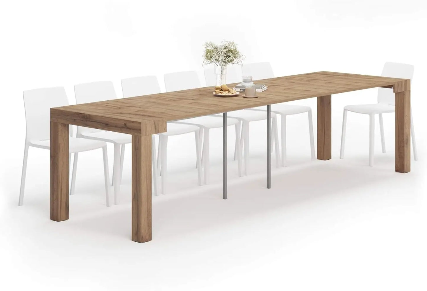 First, Extendable Console Table 17.7(120) x35.4 in, Rustic Oak, for 4-14 People, Space-Saving Dining Table, Italian Furniture