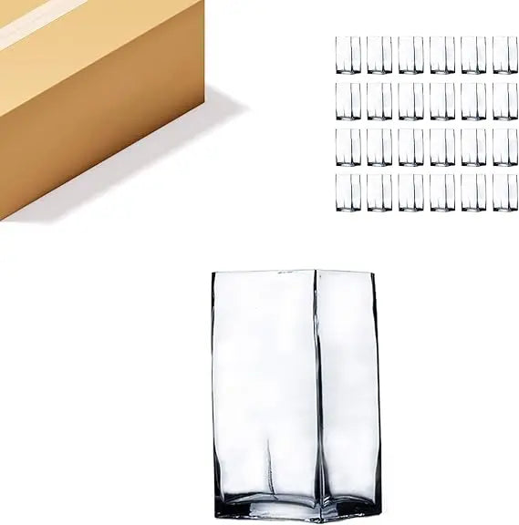 Clear Glass Tall Square Vase Bulk, 3 Length x 6 Height, Ideal for Floral Arrangements, Candles, Plants, Terrariums, Perfect for