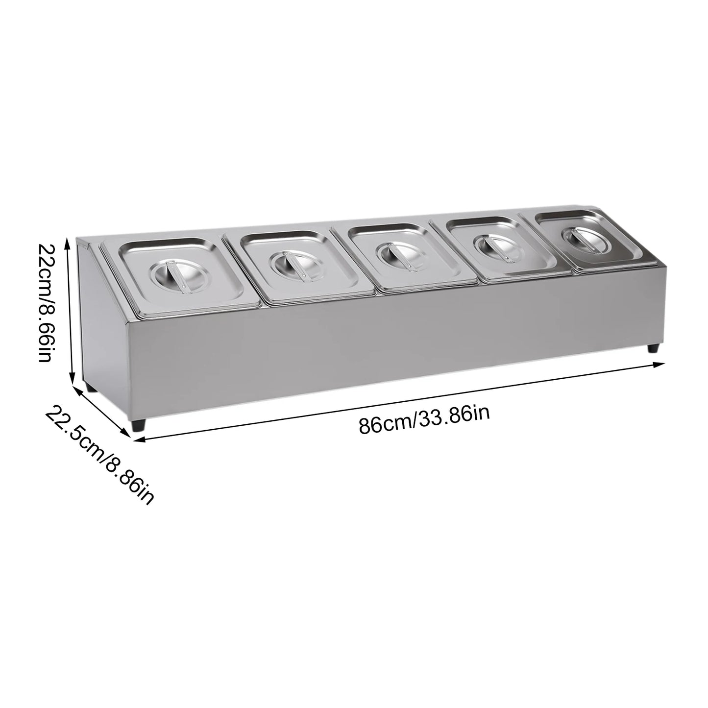 Spice Rack Shelf Stainless Steel Organizer Stand W/ 5*1/6 Pans W/ Lids Countertop Inclined Holder for Sauce Fruits Kitchen Use