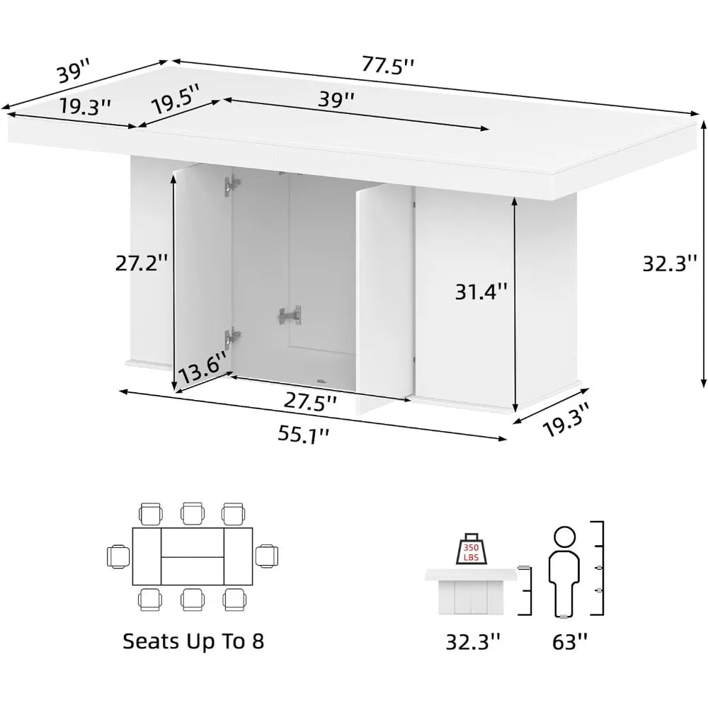 Counter Height Dining Table for 6-8 People, 78 Large Dining Room Table with Storage Cabinet, Rectangular Kitchen Table for Kitch