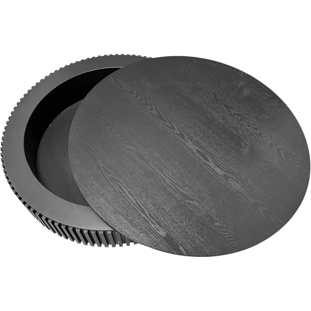 39.37 Inch Round Drum Coffee Table with Storage, Handcraft Fluted Drum Coffee Table, Modern Wooden Round Coffee Table Center Tab