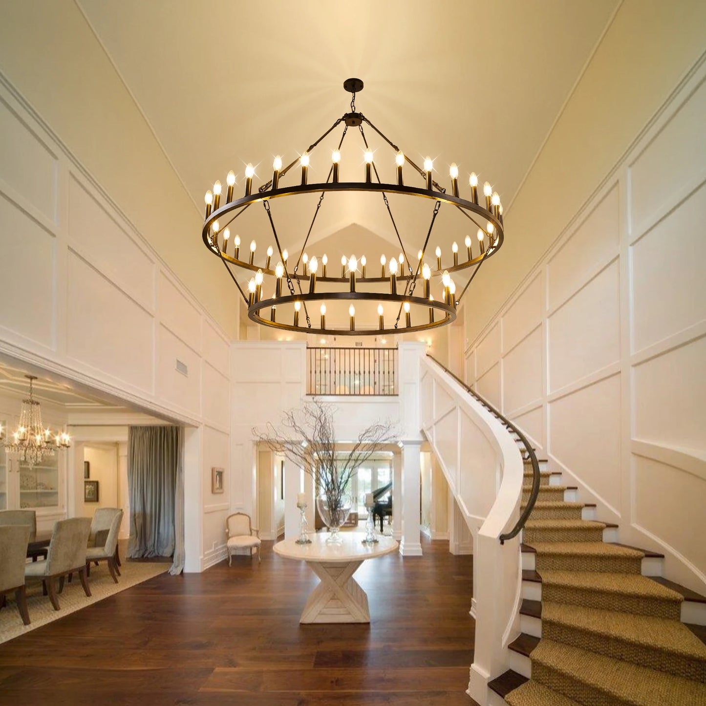 59.84'' 54-Lights Candle Dimmable Two Tiers Wagon Wheel Chandeliers Modern Rustic Farmhouse Pendant Light Chandelier