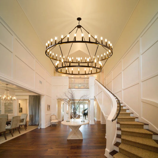 59.84'' 54-Lights Candle Dimmable Two Tiers Wagon Wheel Chandeliers Modern Rustic Farmhouse Pendant Light Chandelier