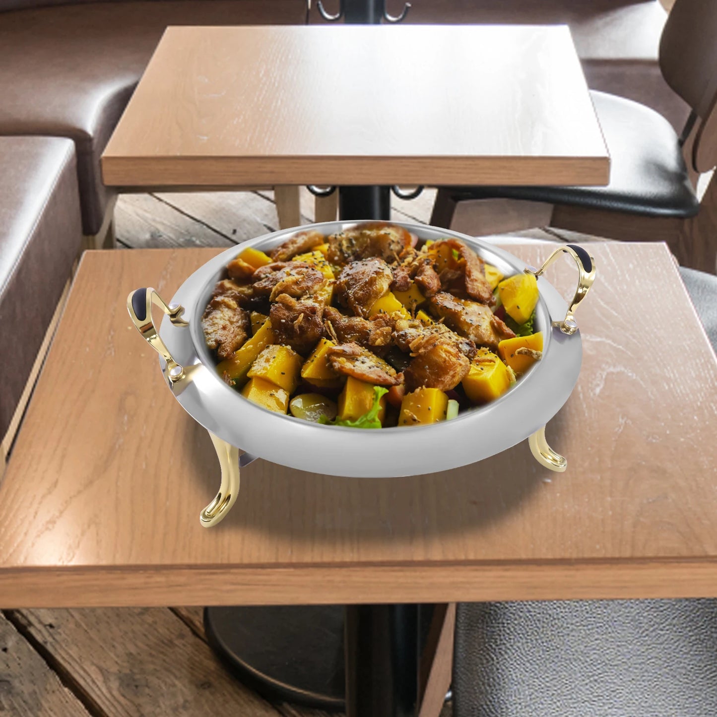 Chafing Dish Stainless Steel Round Durable Buffet Warmer  with Lid and Chafing Fuel Holder for Kitchen Party Dining