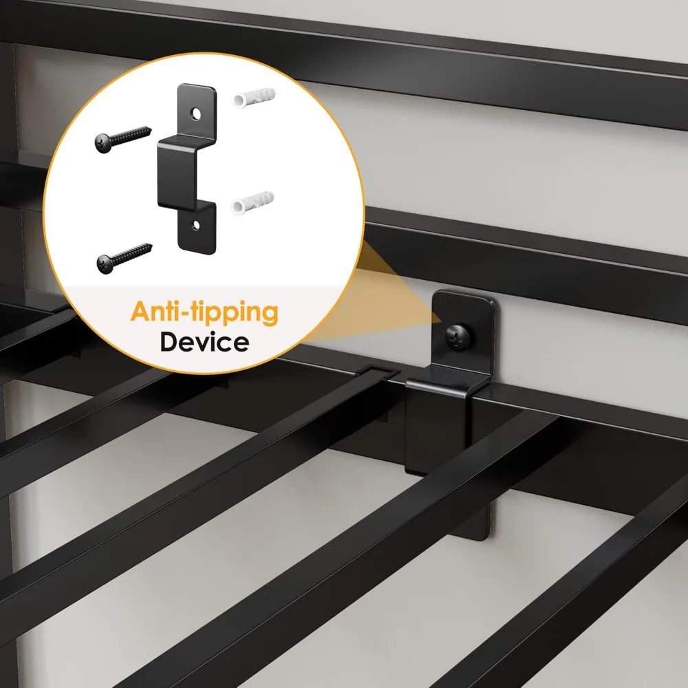 Loft Bed Twin Size, Heavy Duty Metal Loft Bed Frame & Safe Stairs Storage with Large Under Bed Space for Teens and Junior, Black