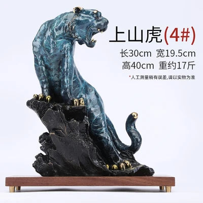 large Europe America Original GOOD LUCK Fortune tiger Leopard color brass Sculpture home office business art animal TOP Ornament