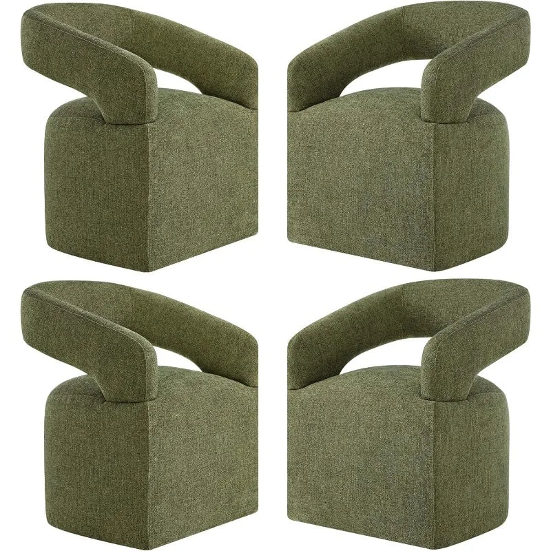 4-Piece Barrel Dining Chairs, Upholstered with Removable Casters Green