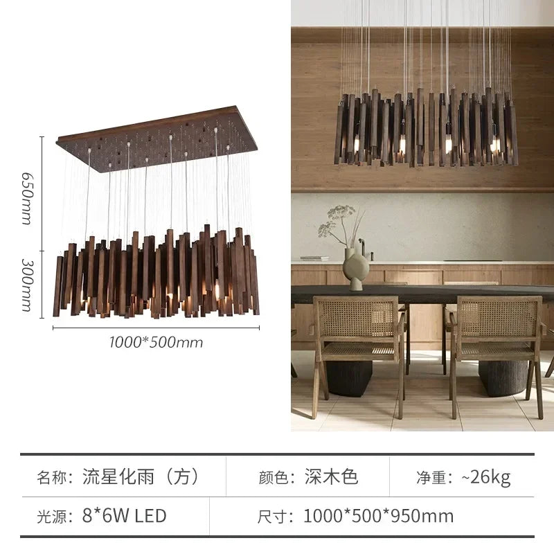 New Chinese Restaurant Chandelier Solid Wood Hanging Lamps E27 Retro Japanese Room Decor Lighting for Living Room Loft  Lustres