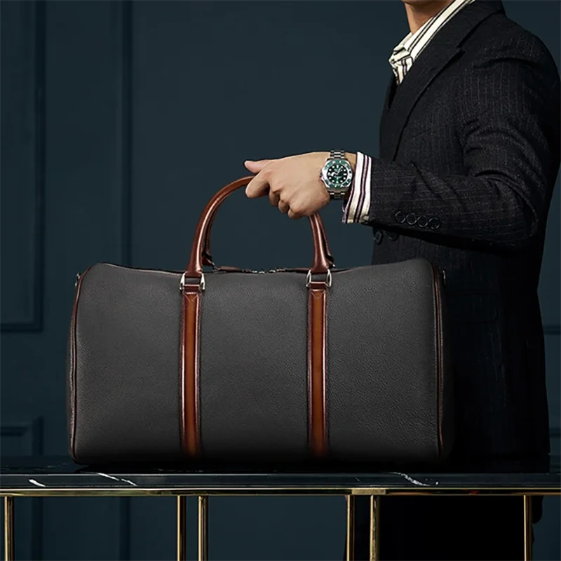 DIMY 2025 Men's High end Travel Bag Made of Genuine Leather Large Capacity Handheld Boston Bag Short Distance Business Travel