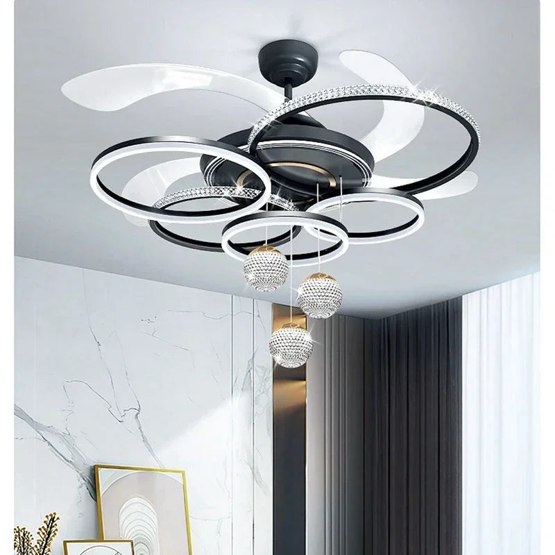 2024 Modern Fan Ceiling Light Living Room Adjustable LED Apartment Ceiling Light Creative Indoor Crystal Ceiling Fan Light