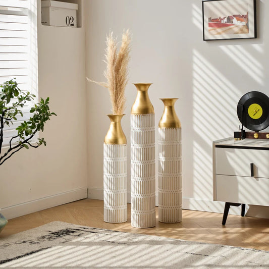 Floor Vases Decorated White Metal Set Of 3 Gorgeous Home Decoration Large Glazed Metal Vases Height
