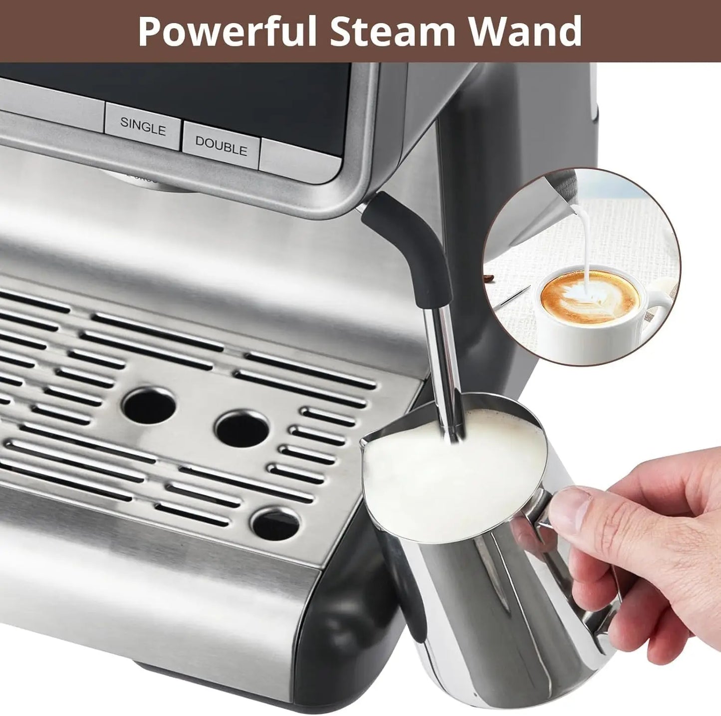 Coffee Machine, Espresso Machine With Grinder, Milk Frother Wand, 1450W/20 Bar Professional Coffee Machine, Professional Barista